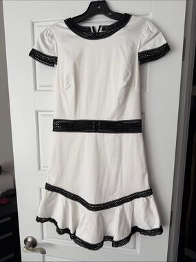 Alice + Olivia White Mini Dress with Black Trim